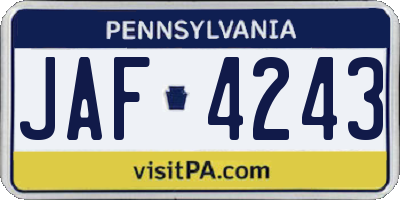 PA license plate JAF4243