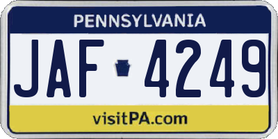 PA license plate JAF4249