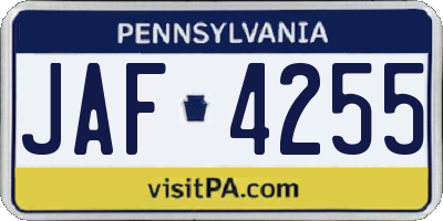 PA license plate JAF4255