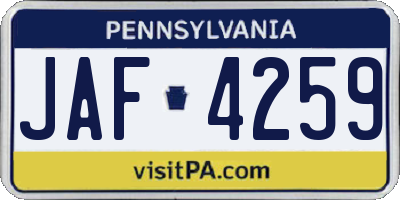 PA license plate JAF4259