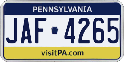 PA license plate JAF4265