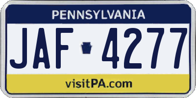 PA license plate JAF4277
