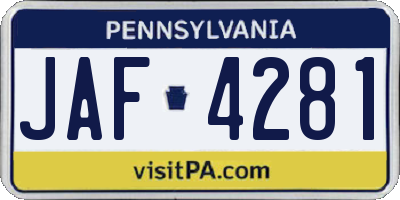 PA license plate JAF4281