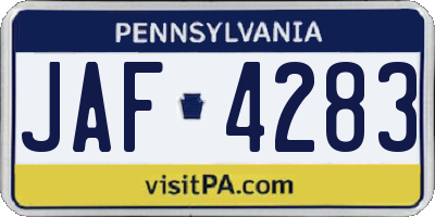 PA license plate JAF4283