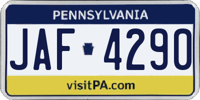 PA license plate JAF4290