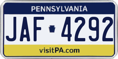 PA license plate JAF4292