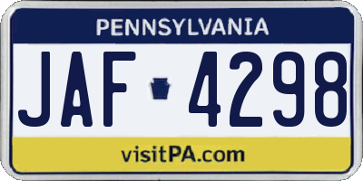 PA license plate JAF4298