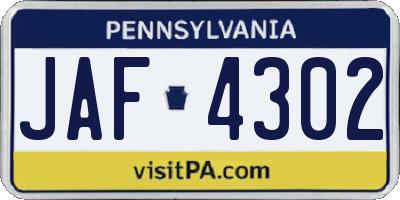 PA license plate JAF4302
