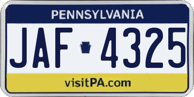 PA license plate JAF4325