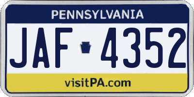 PA license plate JAF4352