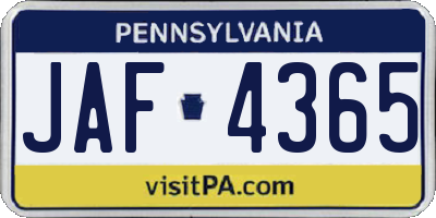 PA license plate JAF4365