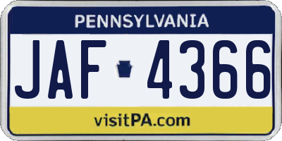 PA license plate JAF4366