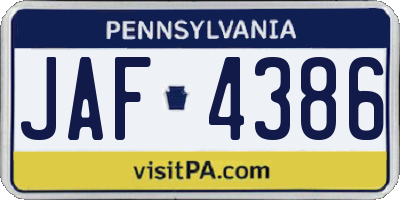 PA license plate JAF4386