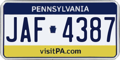 PA license plate JAF4387