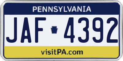 PA license plate JAF4392