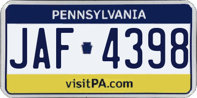 PA license plate JAF4398