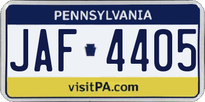 PA license plate JAF4405