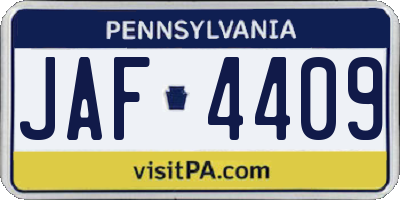 PA license plate JAF4409