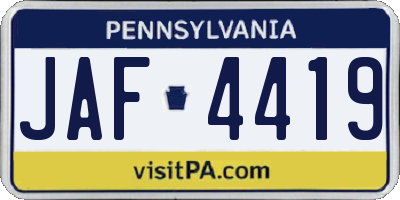 PA license plate JAF4419