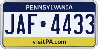 PA license plate JAF4433