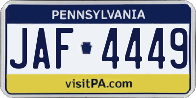 PA license plate JAF4449