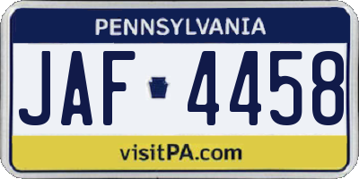 PA license plate JAF4458