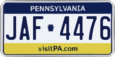 PA license plate JAF4476