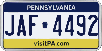 PA license plate JAF4492