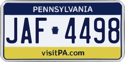 PA license plate JAF4498