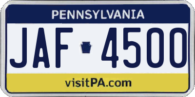 PA license plate JAF4500