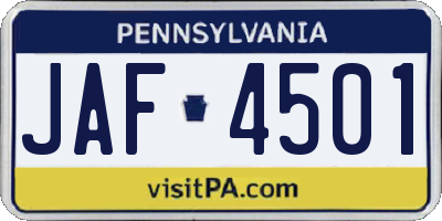 PA license plate JAF4501