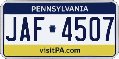 PA license plate JAF4507
