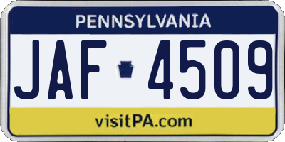 PA license plate JAF4509