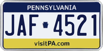 PA license plate JAF4521