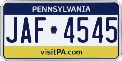 PA license plate JAF4545
