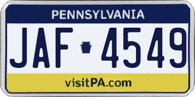 PA license plate JAF4549