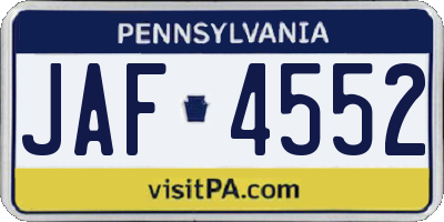 PA license plate JAF4552