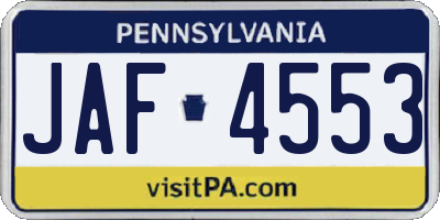 PA license plate JAF4553