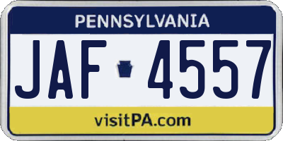 PA license plate JAF4557
