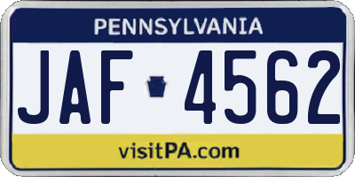 PA license plate JAF4562
