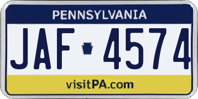 PA license plate JAF4574