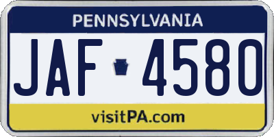 PA license plate JAF4580
