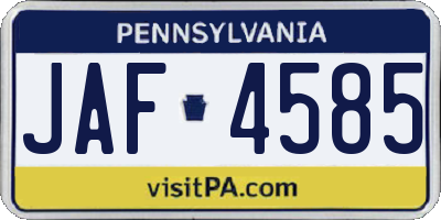 PA license plate JAF4585