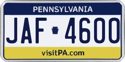 PA license plate JAF4600