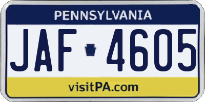 PA license plate JAF4605