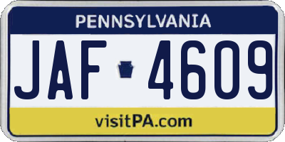 PA license plate JAF4609