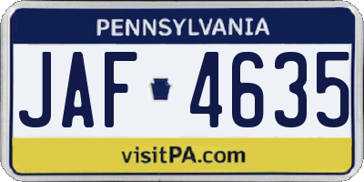 PA license plate JAF4635