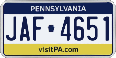 PA license plate JAF4651