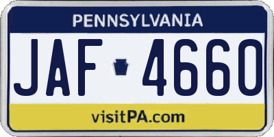 PA license plate JAF4660