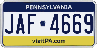 PA license plate JAF4669